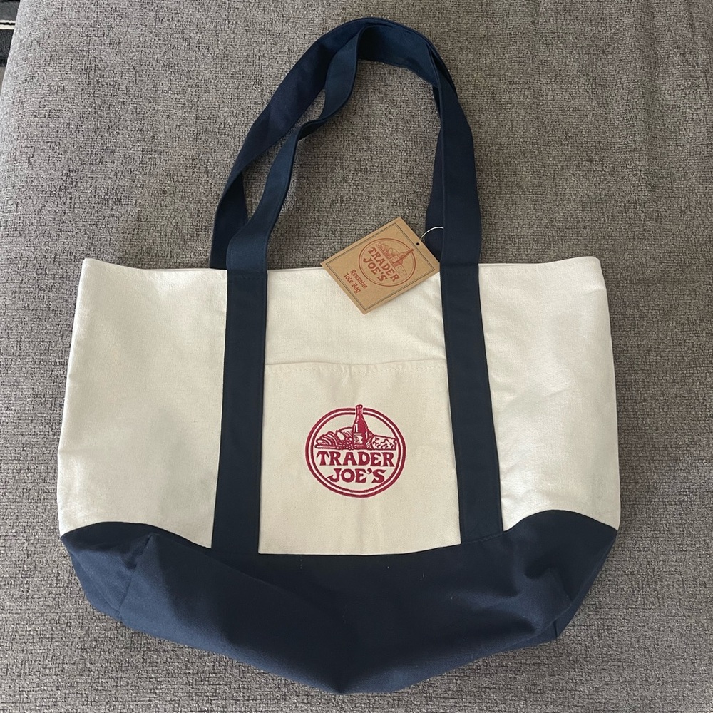 Trader Joe's Navy and White Tote Bag